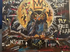 Night Owl 16×20 Acrylic Oil, Pastel Oil, Original signed by Artist, Modernism