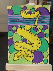 ACEO original Painting Snake psychedelic whimsy illustration signed OOAK