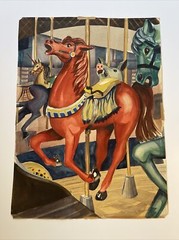 HORSE CAROUSEL RIDE PAINTING CIRCUS CARNIVAL EVENT MID CENTURY BLANCHARD SIGNED