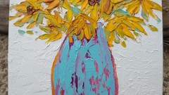 Original 6″x8″ Oil Painting Textured sunflower bouquet flower IMPASTO