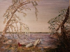 Riverside Oil Painting on Linen Tonalist Landscape Original Art by Basil