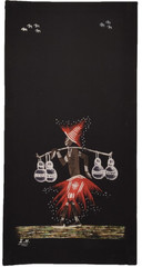 Vintage Original Artwork African Tribal Man Black Fabric Screen Signed