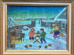 Vladimir Razoumov listed Russian Russia artist oil titled “Hiver Au Village”