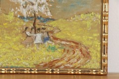 H. FETZER Chalk Drawing 1919 Art Nouveau Children’s Dance in Spring Signed