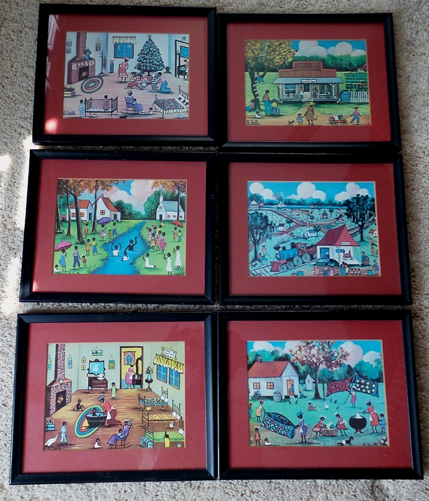 Lot (6) Vintage Beatrice M. Smith Southern Folk Artist Prints framed Matted