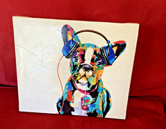 Dog Beats II French Bulldog or Boston Terrier with headphones wall art 12×10″