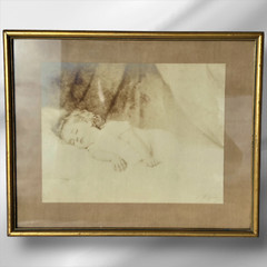 Antique „Sleep“ By Artist Francine Charderon Sleeping Child Print ,frame 14″x12″