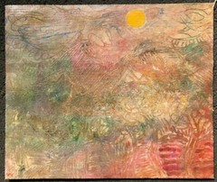 „Tropical Island“ Oil Painting on Cardboard-Outsider Art-Paul Nickel (Welsh)