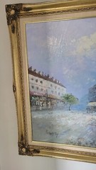 Burnett Signed Original Painting Oil on Canvas L 41×29 in Vintage Paris Street
