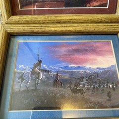 Indian Settlement Art Print Decor Native American Camp Riding Horse Lot Of 2