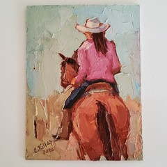 Cowgirls Painting Cowboy Western Original Art Oil Semi Abstract Modern Artwork