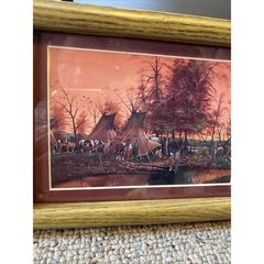 Indian Settlement Art Print Decor Native American Camp Riding Horse Lot Of 2