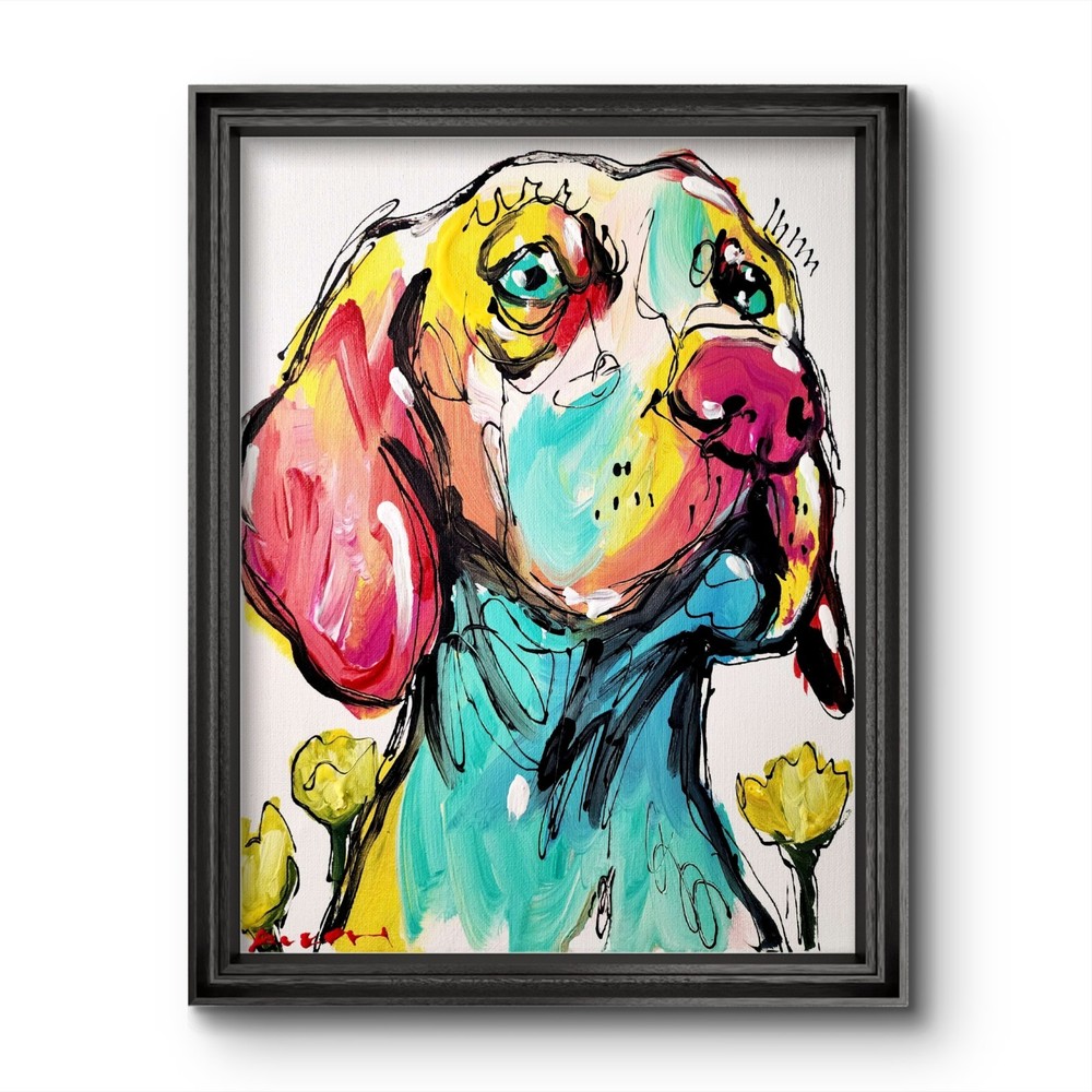 Original Dog Painting Abstract Expressionist Canvas 14×11 Puppy Pet Portrait