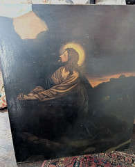 Antique Large Jesus Christ Oil on Board Painting 36 by 42 Inches