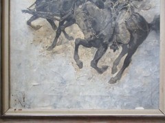 ANTIQUE OIL PAINTING ILLUSTRATION ART 1910’S WESTERN WAGON HORSE COWBOY ART OLD