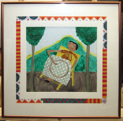 Joan Dance Folk Art Watercolor „Quilting“ Listed Kentucky Outsider Artist