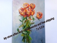 Original Oil Painting Roses Bouquet Art Pink Flower Artwork 7×9.5in