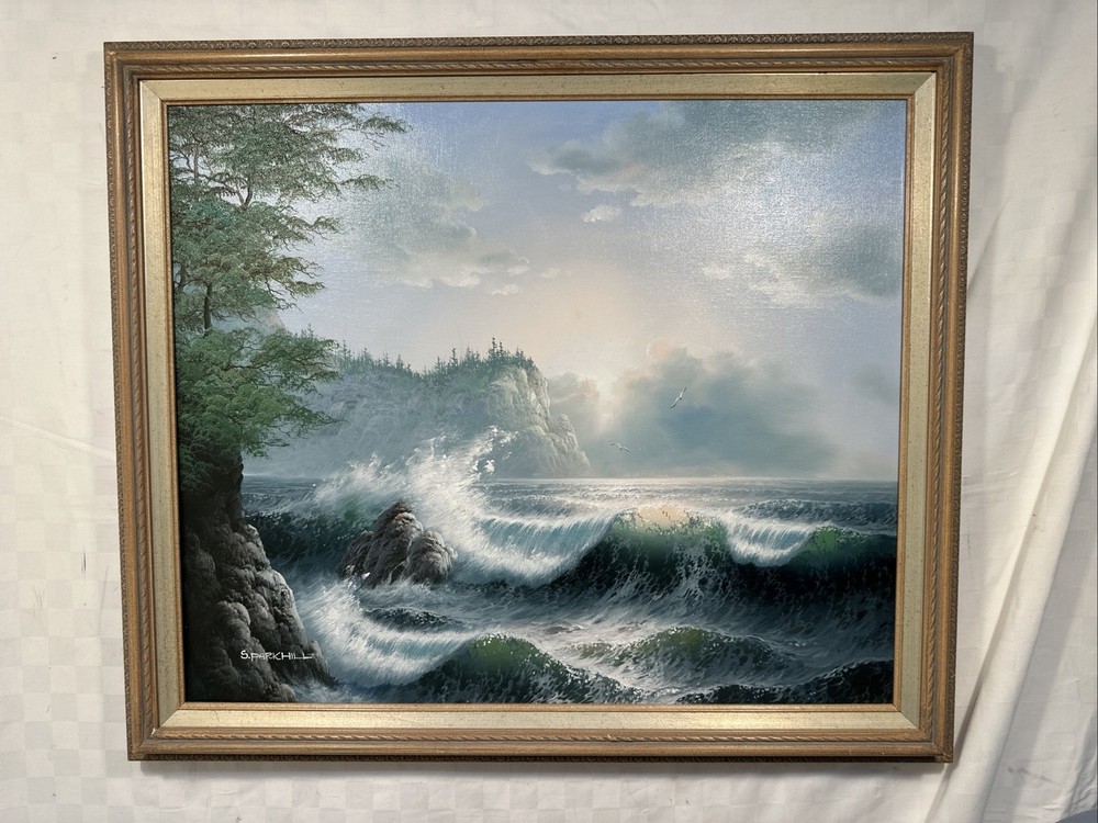 Sue Parkhill Ocean Landscape Original Painting Framed Signed 20 x 24 Inch