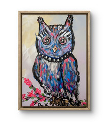 Glam Owl 5×7 Canvas Original Art Expressionism Abstract Pink Funny Cute Animals