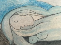 Picasso Pablo Original Painting Figure Nude Art Woman Reclining Blue Signed X22