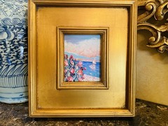 KADLIC Original Oil Painting Seascape Wildflowers Impasto Gold Gilt 12” Frame