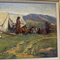 Antique Painting American Indian Camp Landscape Munson Impressionism Rare Oil
