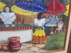 Mid-Century Mexican Market Scene Oil Painting by Margaret Rangel (San Diego)