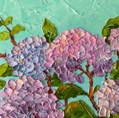 Hydrangea Oil Painting Original Art Impasto Flower Still Life 8x8in Signed