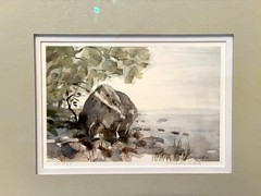 Framed Watercolor Seascape Coastal Beach Landscape Print Signed Tove Ahlbäck EUC