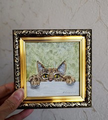 Curious Kitten Original Oil Painting Framed Miniature Cat Art Pet Lover Gift