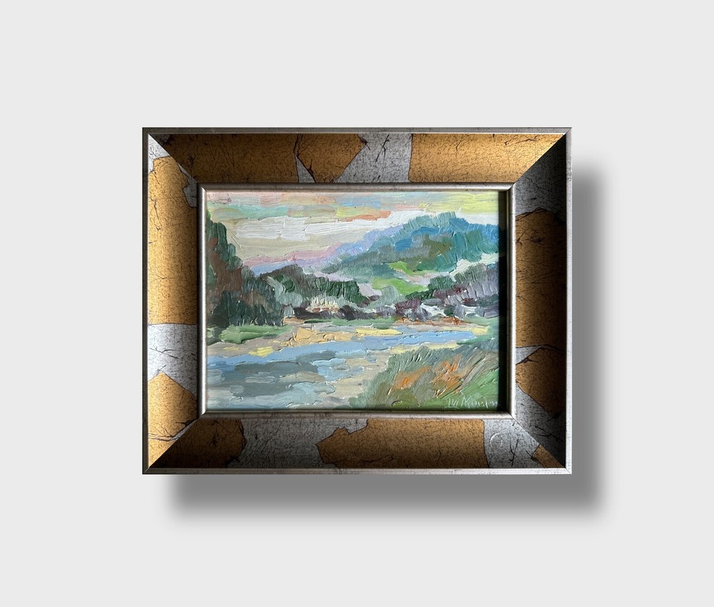 Oil painting Carpathian mountain resort Ukrainian painter Cardboard original art