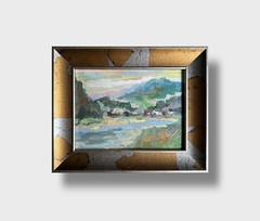 Oil painting Carpathian mountain resort Ukrainian painter Cardboard original art
