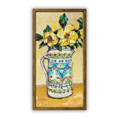 Original Textured Floral Still Life Triptych Oil Painting 3 Canvas panel 16×8″