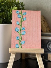 Original ACEO Blueberries Art Artist Trading Card Mixed Media Cute Floral Whimsy