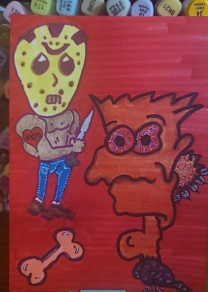 Original Painting Friday The 13th Thanksgiving Jason Vorhees Bart Simpson…