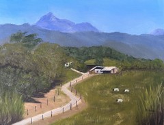 Original oil painting, Farming in the hills in the countryside, canvas, 18″x14″