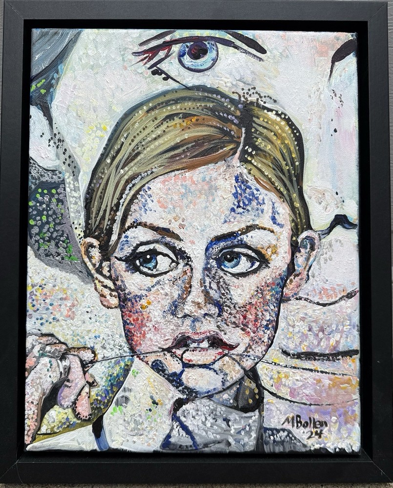 Twiggy Original Pointillism Painting By Melissa Bollen Framed