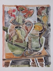 Heinz Reiss (1923 Haßloch – 2008) – Still Life with Flower Vase and Candle Watercolour