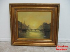 Gold Gilt Carved Venice Water Way Bridge Oil Painting