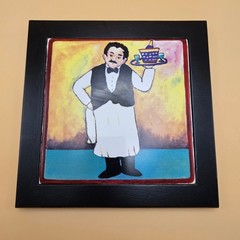 Charming Waiter Serving Tray Tile Art Framed Wall Decor