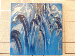 Original Acrylic Pour Painting Blue and Black Abstract Modern Wall Art, 12×12