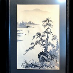 Ink Wash Landscape with Boat, Signed