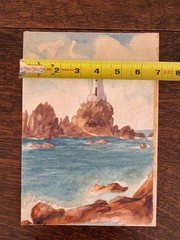 Antique 19th Century Watercolor Painting Lighthouse II Scotland Edith Bell 7×10