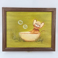 Framed Mouse Bath Painting Mid Century Style Signed 13×16″ Whimsical