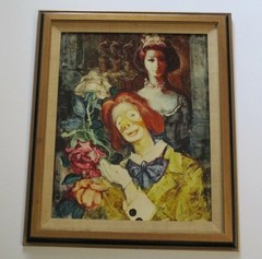 STRANGE 1970’S PAINTING PORTRAIT QUEEN PRINCESS CROWN W CLOWN MODERNISM VINTAGE