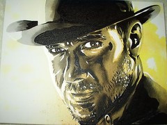 Canvas Painting Indiana Jones Harrison Ford Speckled B&W Art 16×12 inch Acrylic