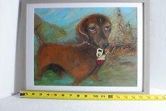 Original Acrylic on Canvas Board Dachshund Dog in the Woods Framed 11″ by 14″