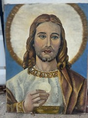 Religious Oil Painting of Jesus Christ Holy Eucharist Done Great Grampa On Canva