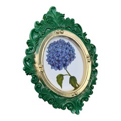 Vintage style oval framed mini Blue hydrangeas, floral wall art by artist, me!