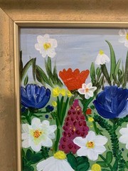 Bright Colored “Flower Meadow” Acrylic Painting Signed Gold Framed Wall Art